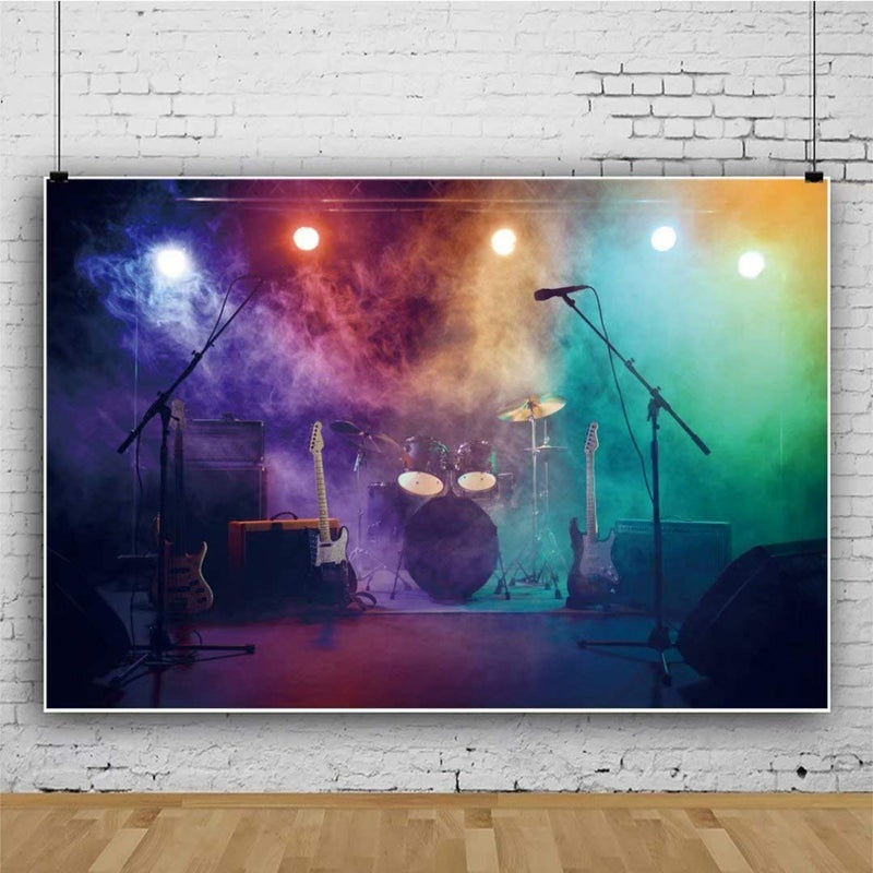 DASHAN 7x5ft Music Concert Stage Backdrop Party Decorations Studio Carnival Band Live Shows Musicians Photography Background Music Tapestry Party Banner Photo Prop - Image 3